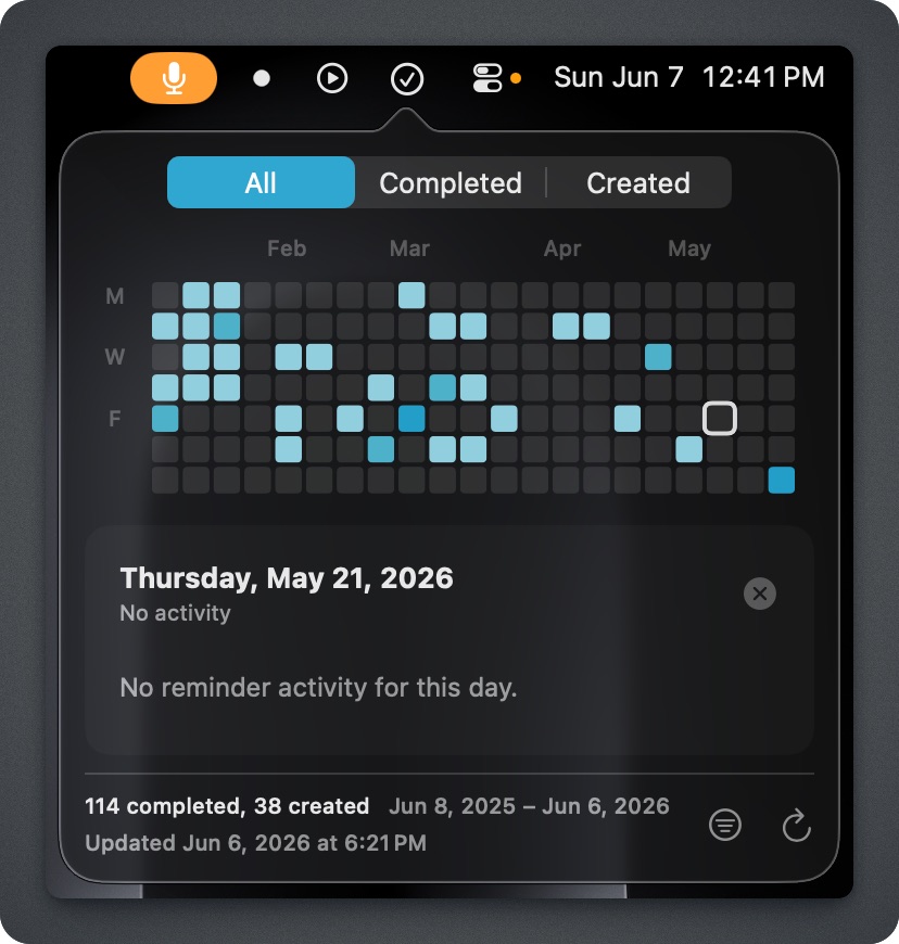 ZenMinder heatmap in the Mac menu bar