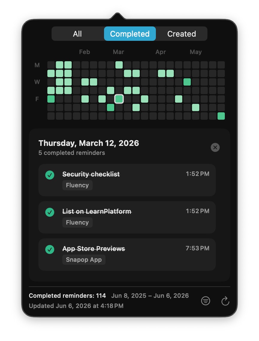 ZenMinder iPhone widget with completed reminders